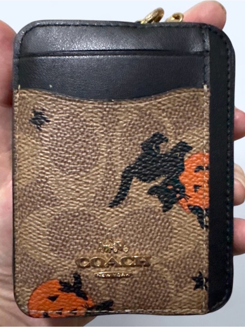 COACH 2024 Halloween Leather & Canvas Zip Card Wallet